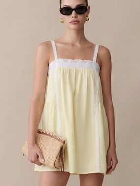 Kourt Light Yellow Lace-Trim Mini Dress